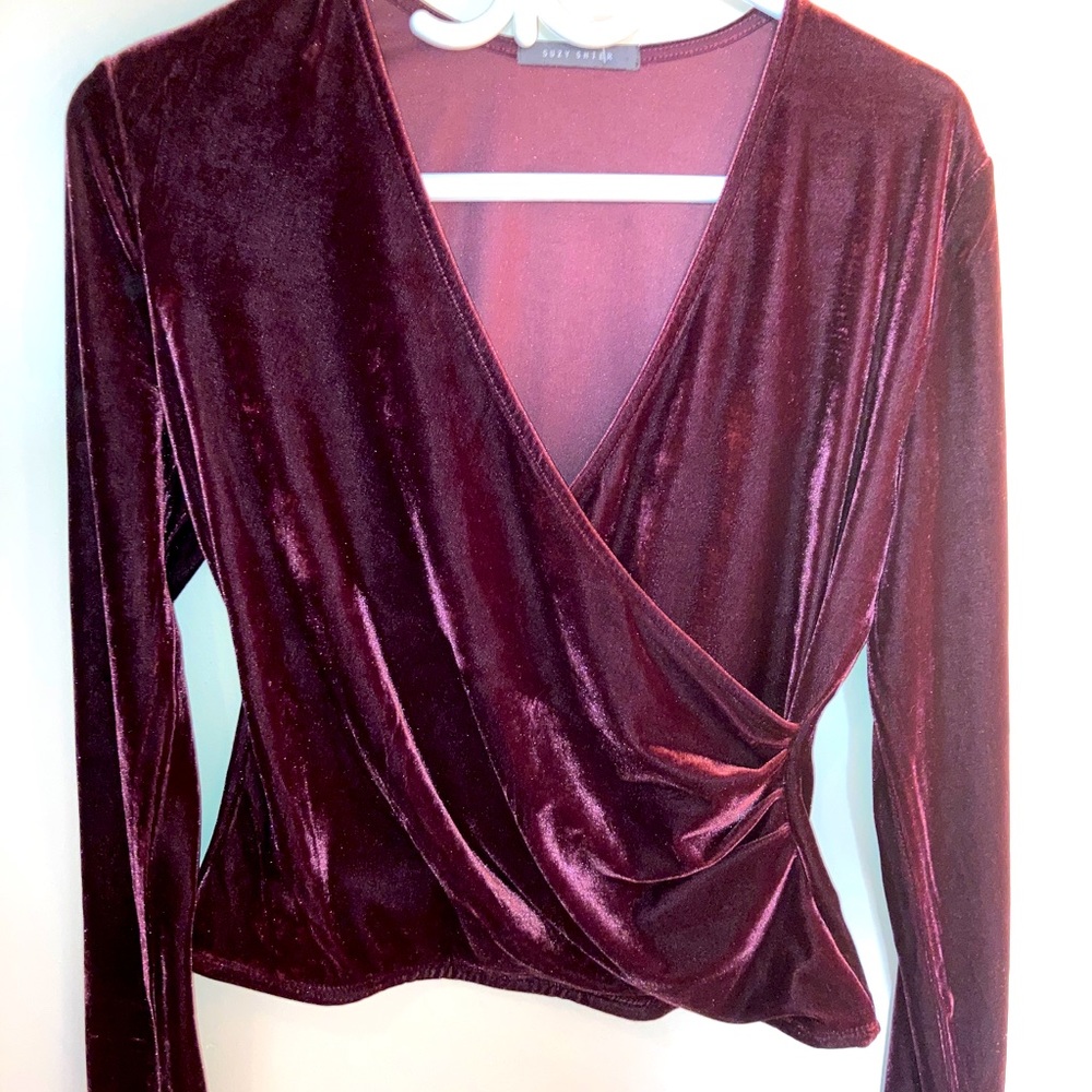 Velvet faux wrap style top